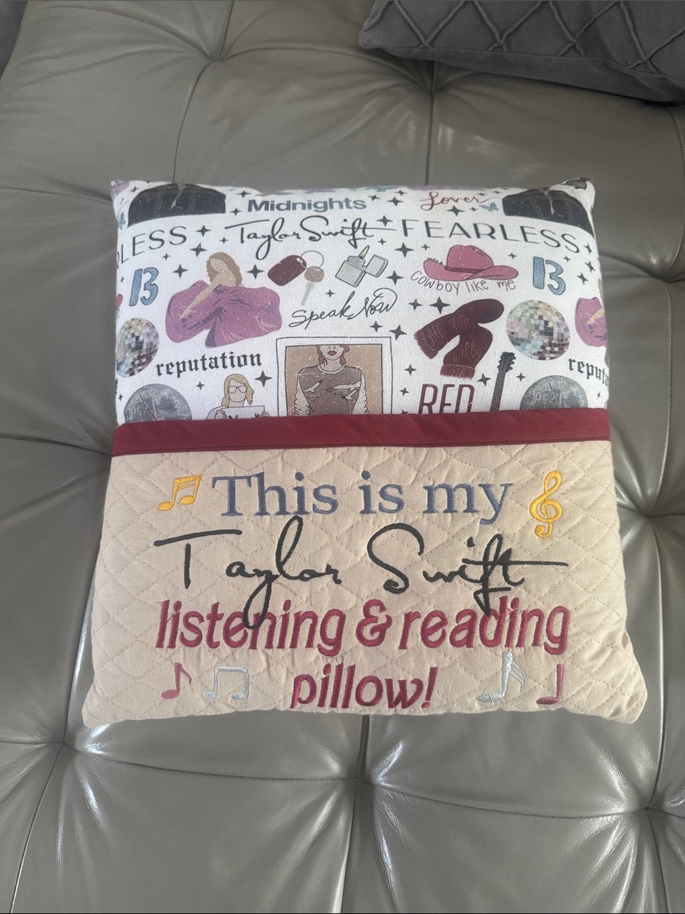 Taylor Swift Beige & Cream Listening & Reading Pillow with Pink Accents